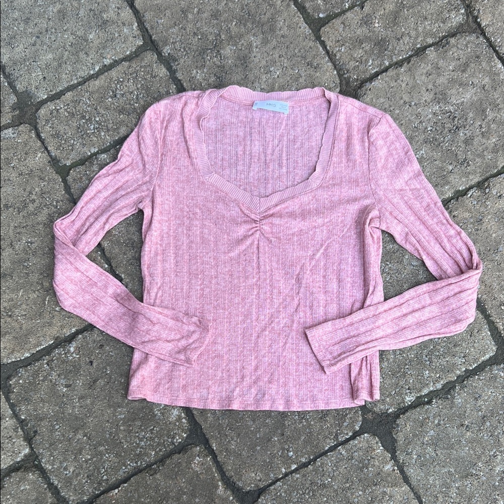 Mango Pink Ribbed Women's Blouse